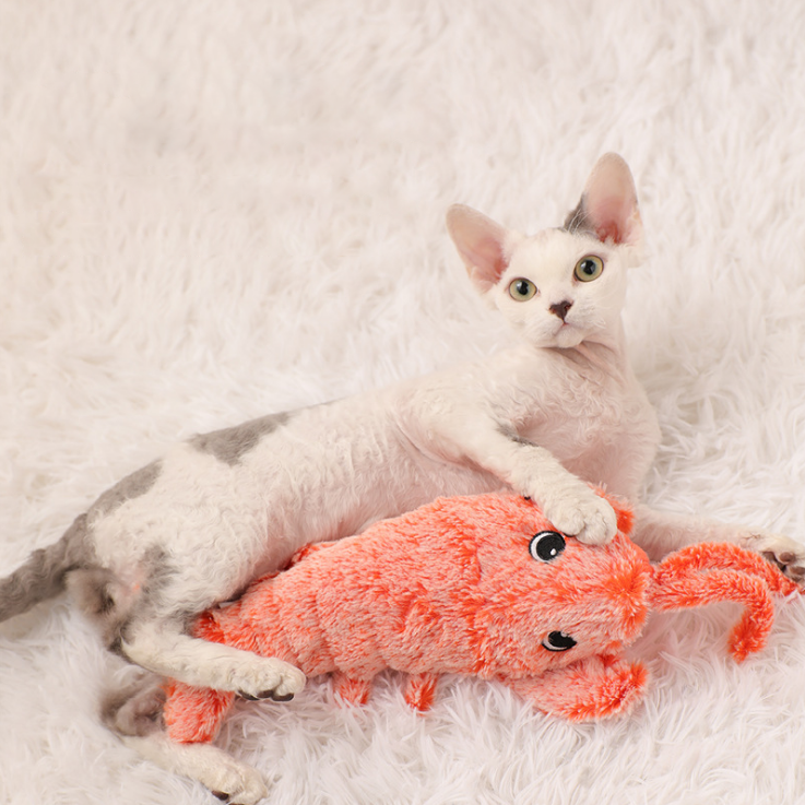 Jumping Lobster Plush USB Charging Interactive Cat Toy with Catnip